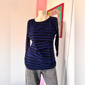 Dana Buchman Black and Blue Striped Long Sleeve Top